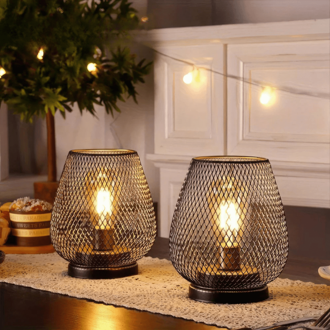 Tropfenförmiger Kabelloser Lampenschirm mit Metallgitter - Design - Tischlampen - Schwarz - Voldeva