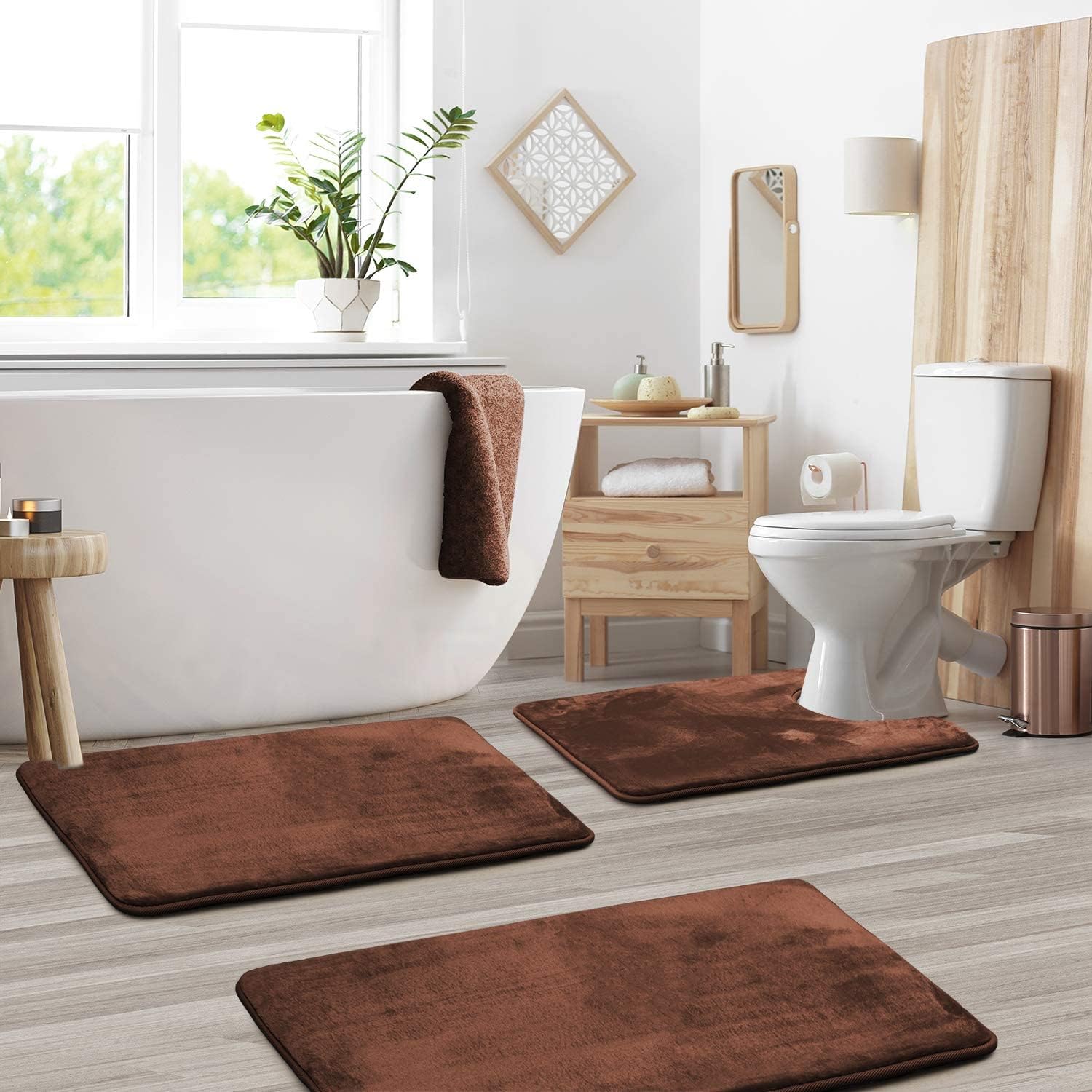 VelvaLuxe - Badmatten - Set aus Baumwolle, 3 - tlg für Komfort - Braun - Voldeva