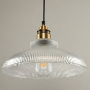 Vintage Pendelleuchte mit geripptem Glasschirm und Messing - Fassung - Pendelleuchte - Transparent - Voldeva