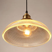 Vintage Pendelleuchte mit geripptem Glasschirm und Messing - Fassung - Pendelleuchte - Bernstein - Voldeva