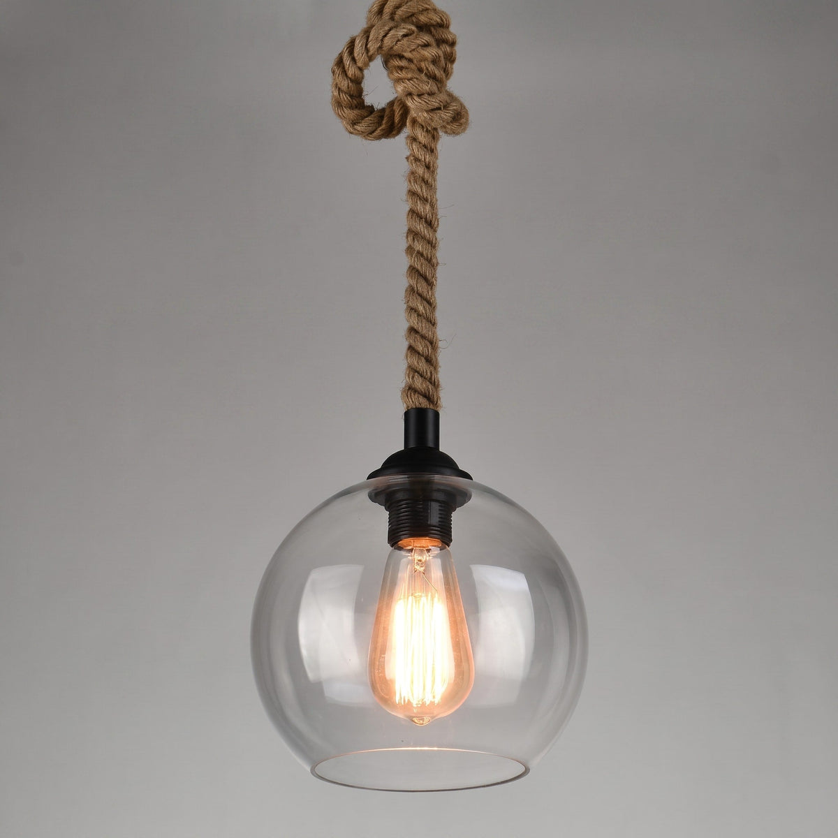 Vintage Rund Glas Pendelleuchte mit Seilaufhängung - Pendant Light Fixtures - Weiß - Voldeva