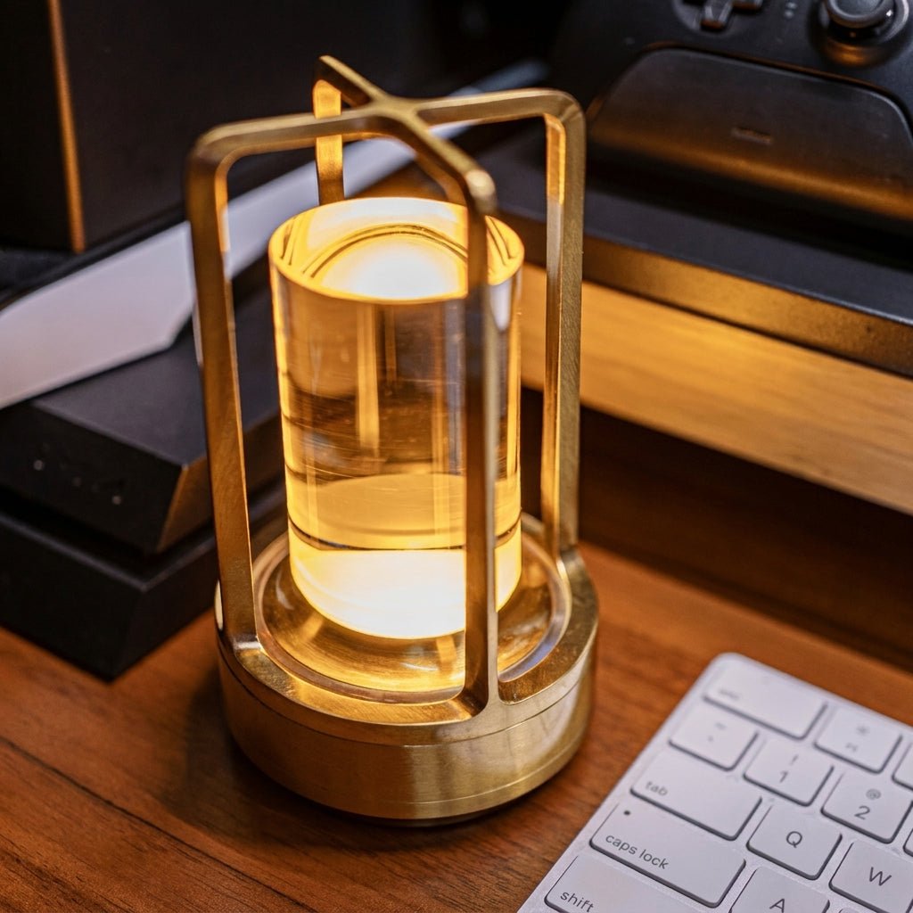 Vintage Tragbare Kerzenlicht Laterne Tischlampe - Tischlampe - Gold - Voldeva