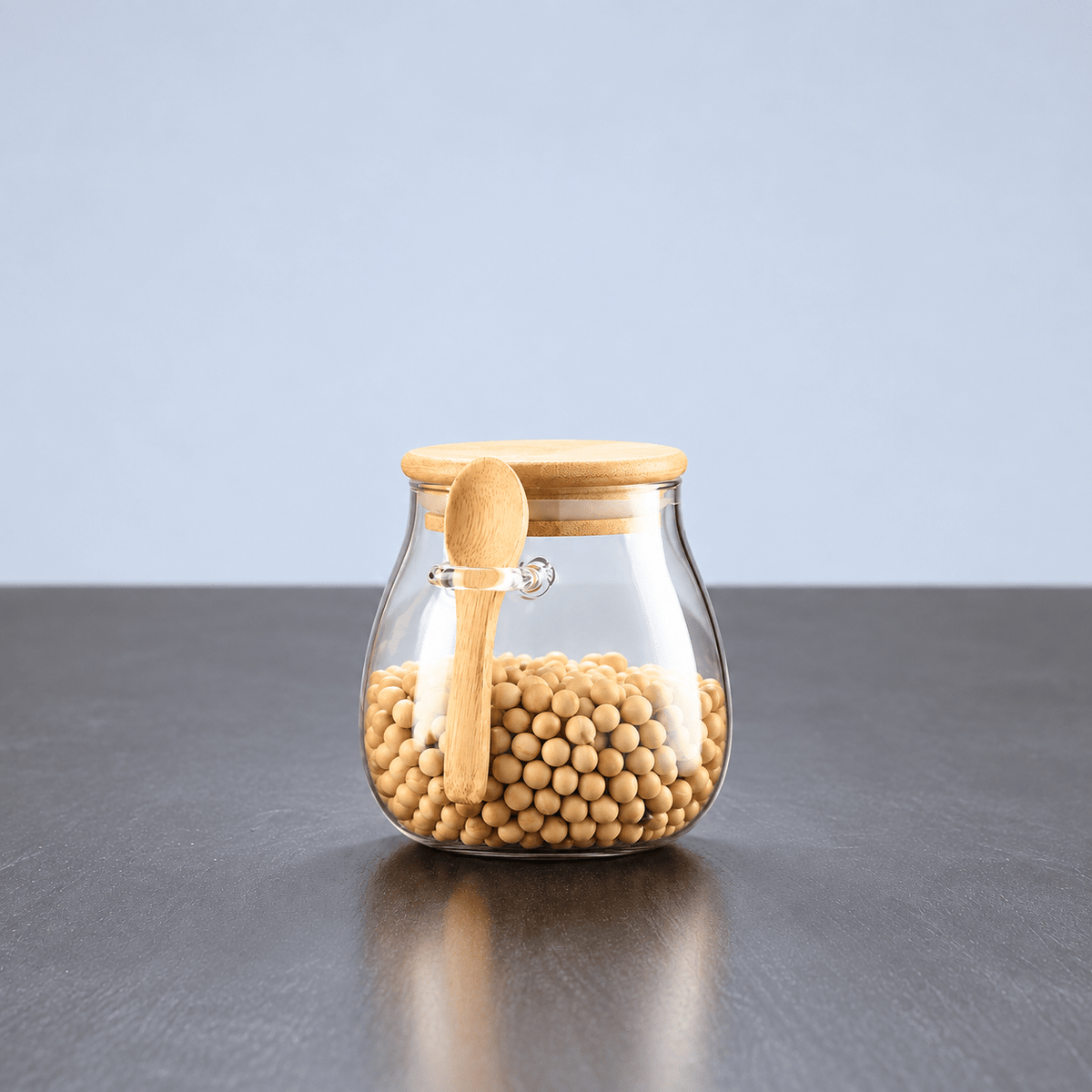 Vorratsglas mit Bambusdeckel und Löffel - Food Storage Containers - Klein - Voldeva