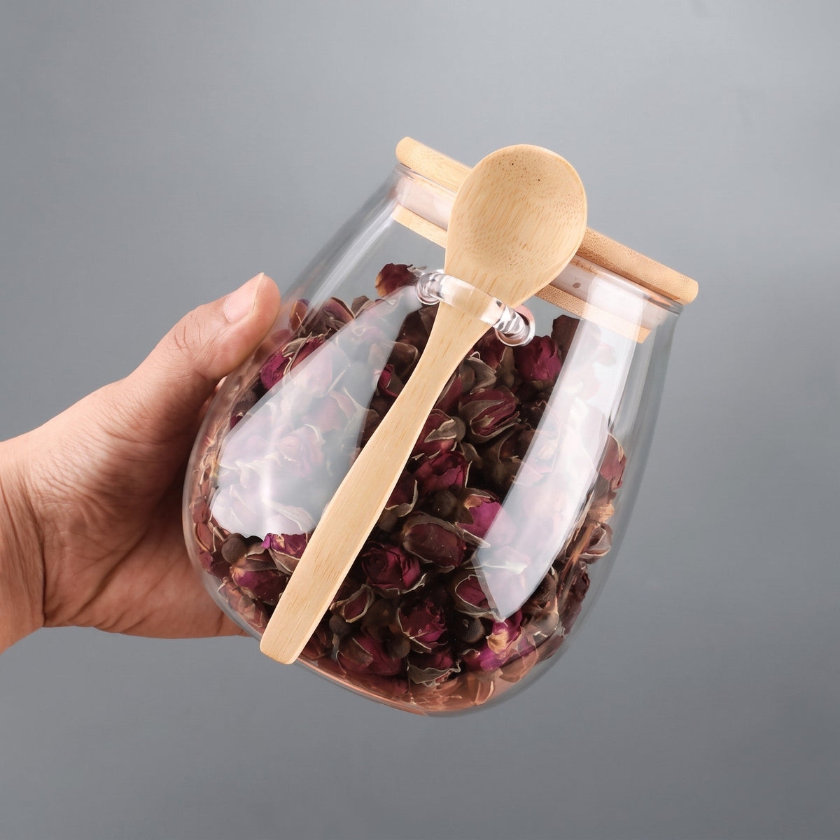 Vorratsglas mit Bambusdeckel und Löffel - Food Storage Containers - Groß - Voldeva