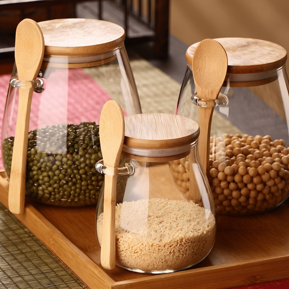 Vorratsglas mit Bambusdeckel und Löffel - Food Storage Containers - Groß - Voldeva