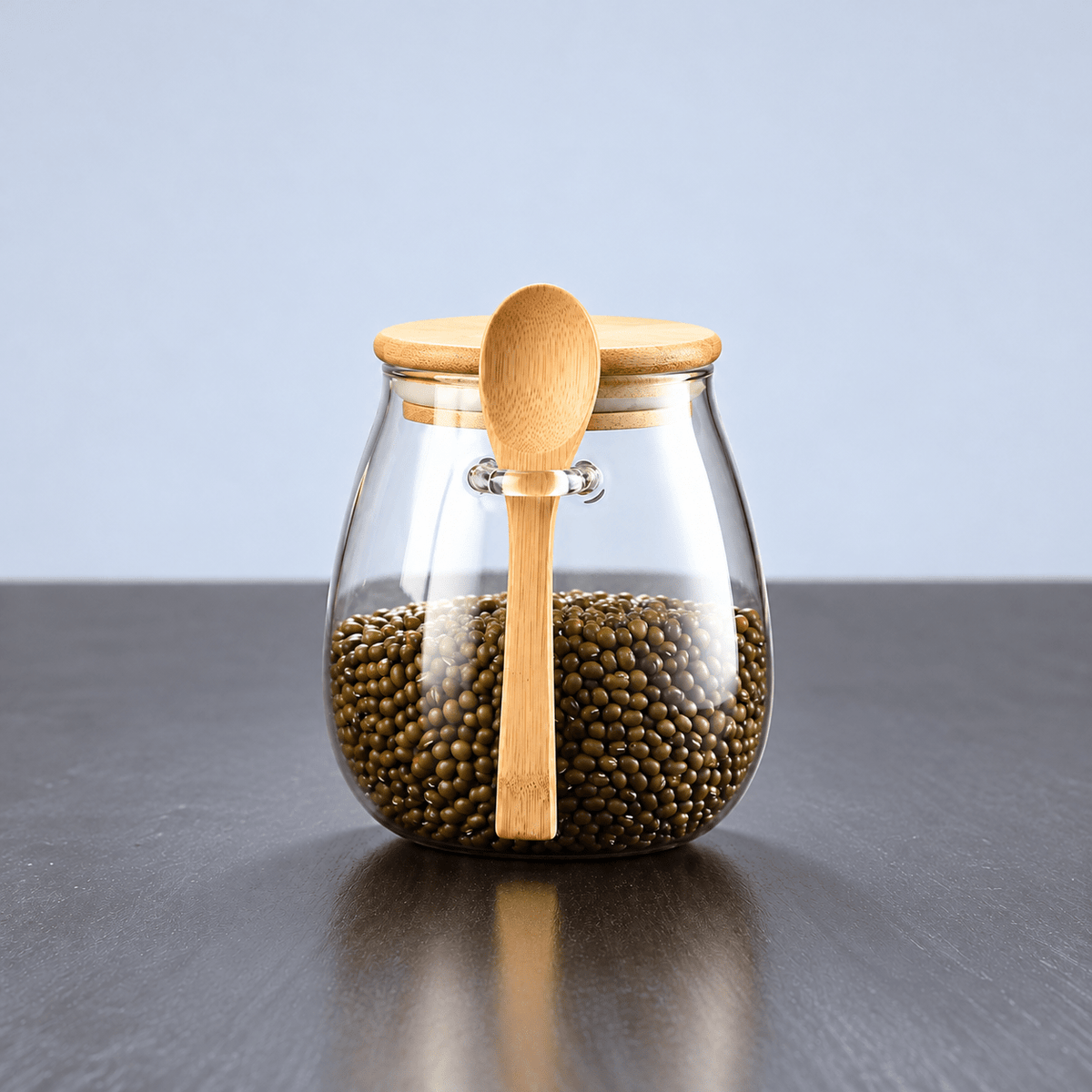 Vorratsglas mit Bambusdeckel und Löffel - Food Storage Containers - Mittel - Voldeva