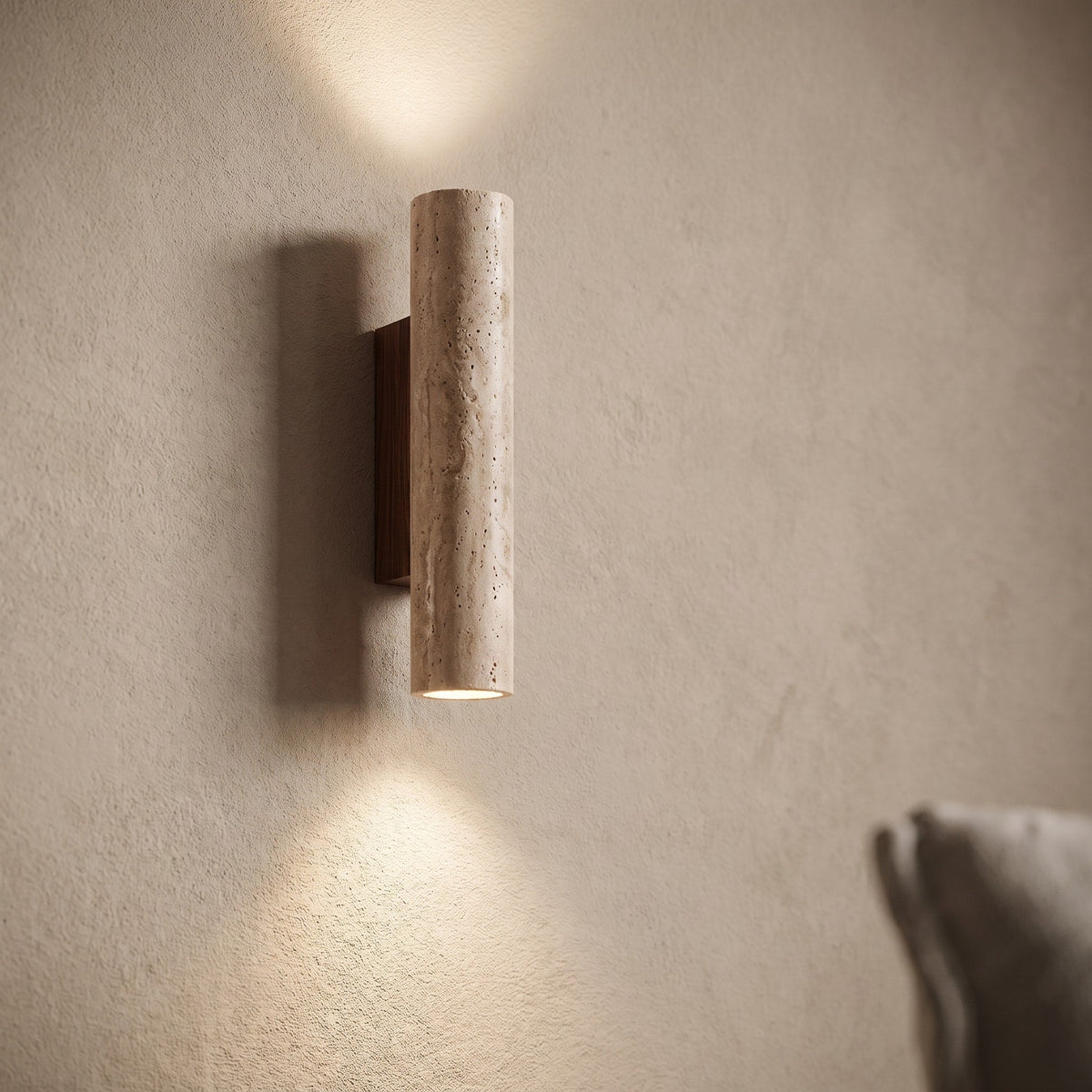 Wandleuchte Zylinderform mit Steinoptik mit Auf- und Abwärtslicht - Wall Light Fixtures - Warmes - Voldeva