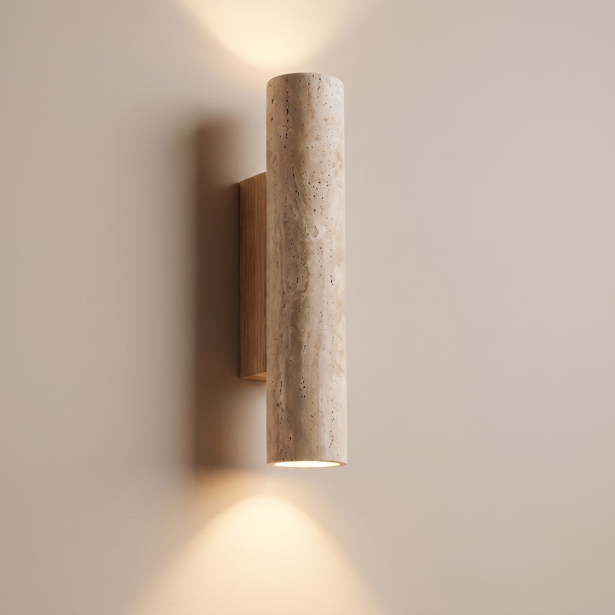 Wandleuchte Zylinderform mit Steinoptik mit Auf- und Abwärtslicht - Wall Light Fixtures - Warmes - Voldeva