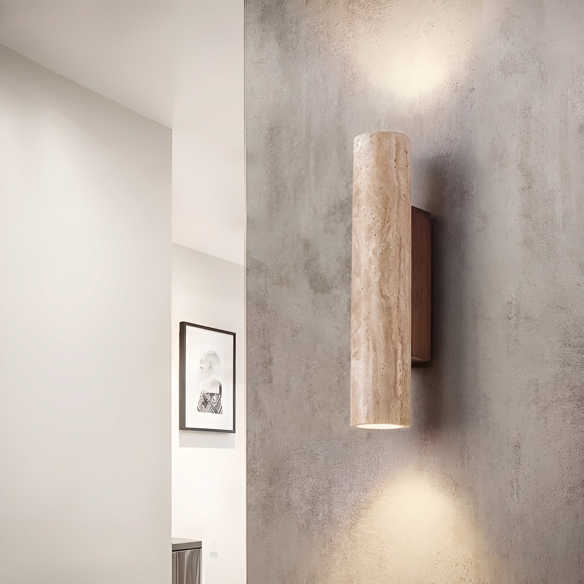 Wandleuchte Zylinderform mit Steinoptik mit Auf- und Abwärtslicht - Wall Light Fixtures - Warmes - Voldeva