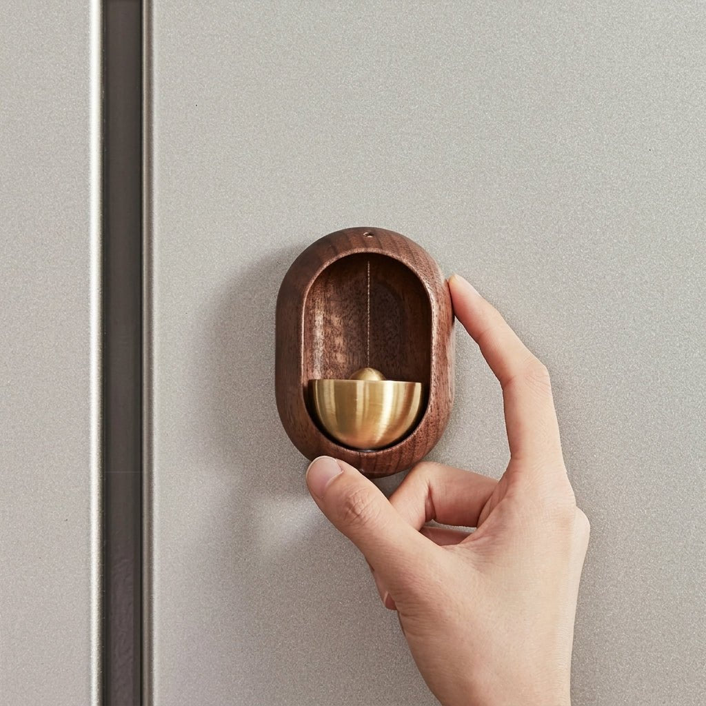 Wandmontierte Türglocke aus Holz mit Messing-Einsatz - Türglocke - Oval - Voldeva