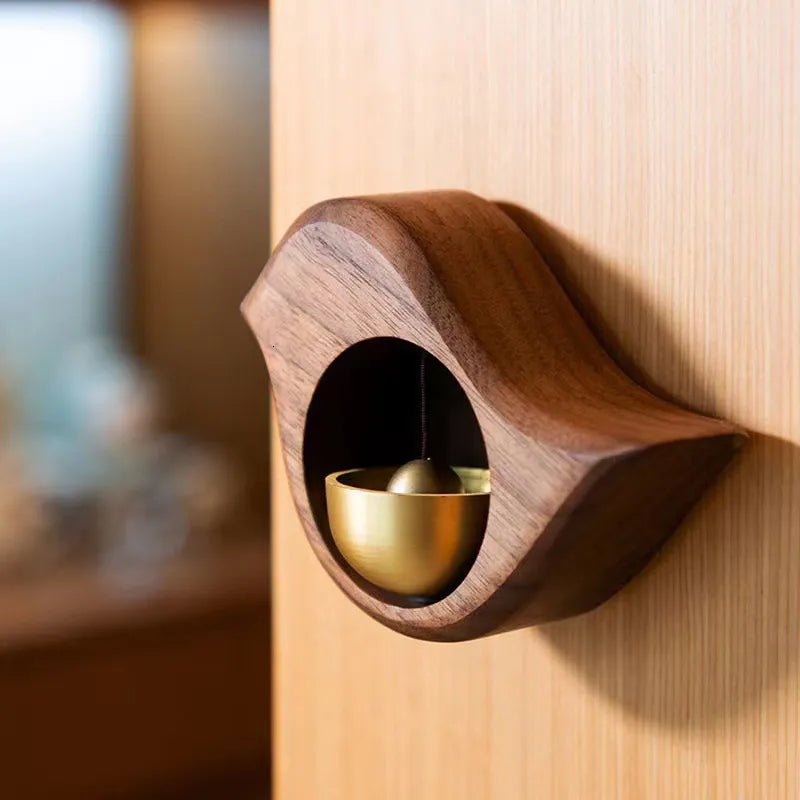 Wandmontierte Türglocke aus Holz mit Messing-Einsatz - Türglocke - Vogel - Voldeva