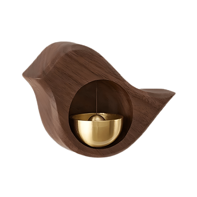 Wandmontierte Türglocke aus Holz mit Messing-Einsatz - Türglocke - Vogel - Voldeva