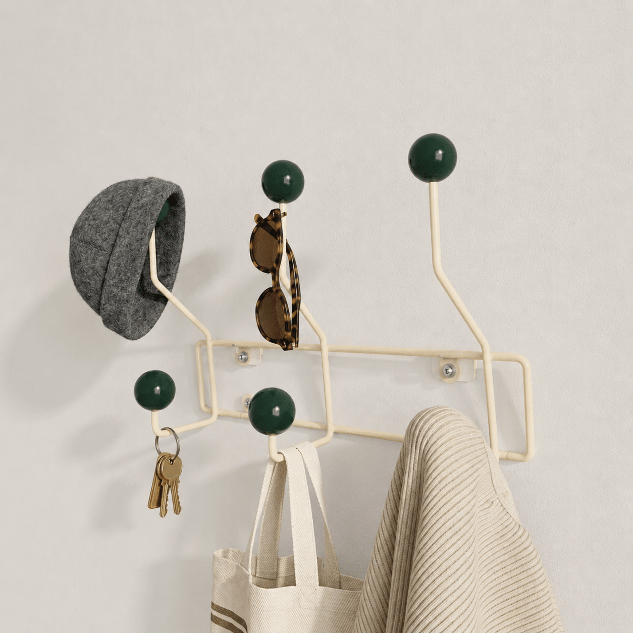 Wandmontiertes Gestell mit Kugelknöpfen - Haken - Weiß - Voldeva