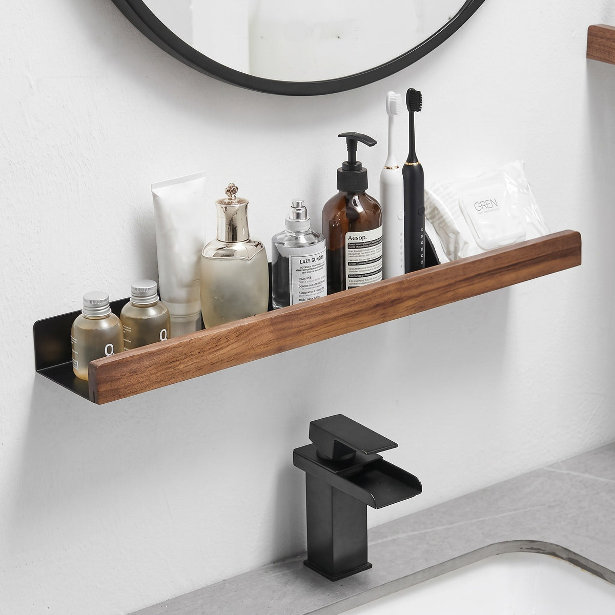 Wandregal aus Holz mit schwarzer Metallhalterung - Rack Wall Shelves & Ledges - Braun - Voldeva