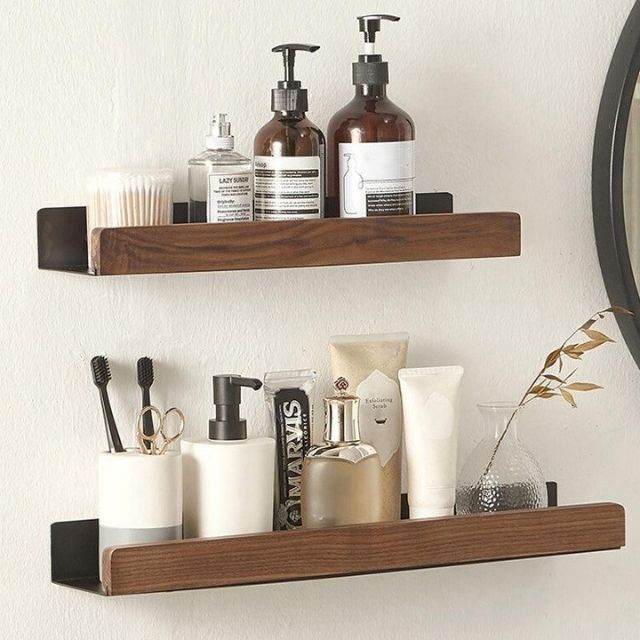 Wandregal aus Holz mit schwarzer Metallhalterung - Rack Wall Shelves & Ledges - Braun - Voldeva