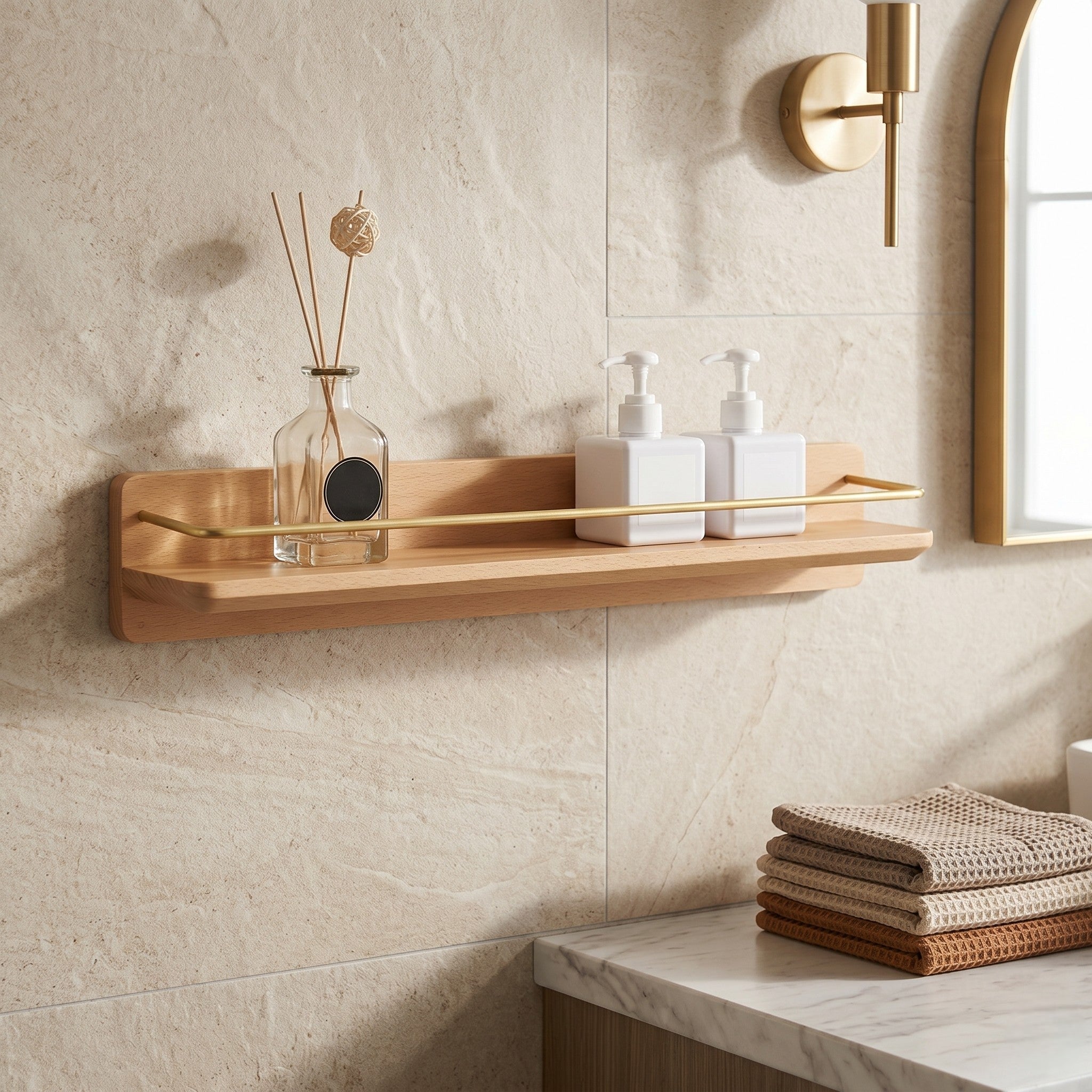 Wandregal für das Badezimmer mit Handtuchhalter - Wandregal - Braun A - Voldeva