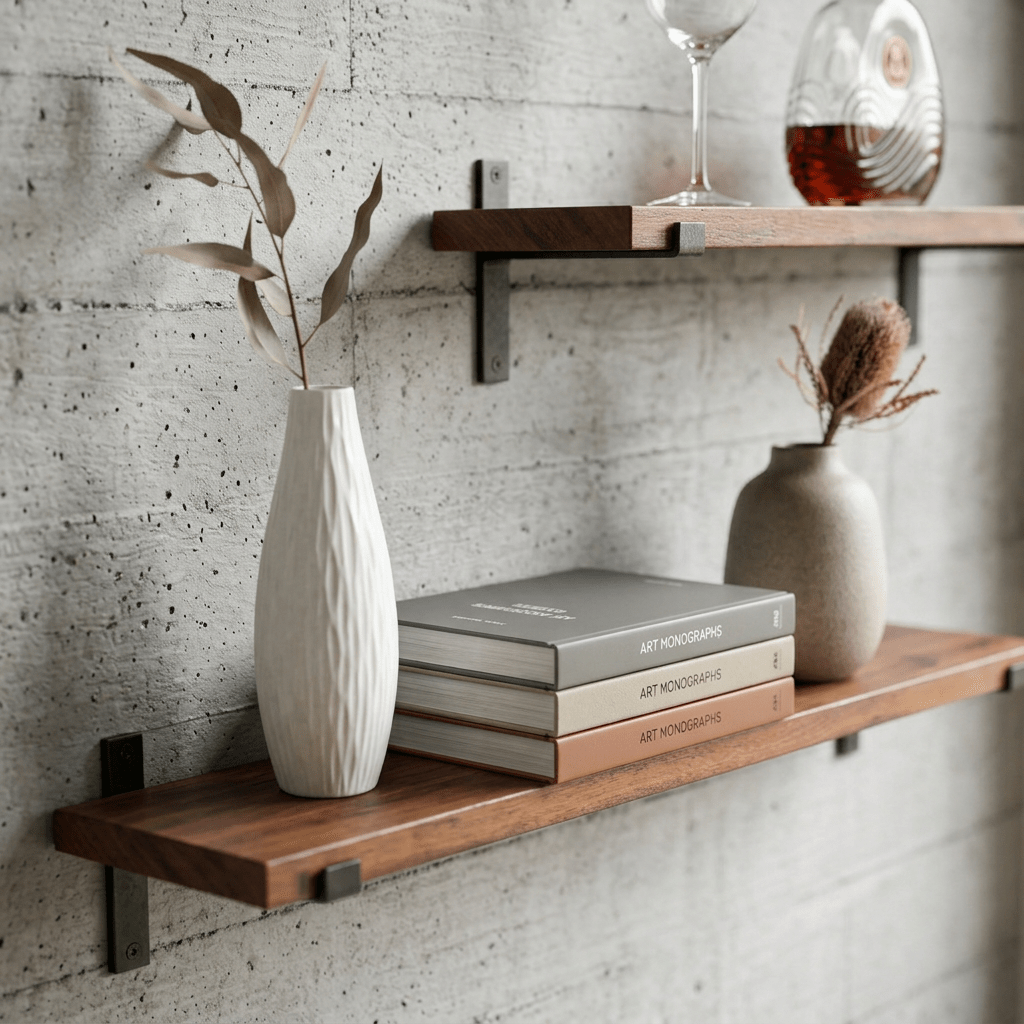 Wandregal mit Metallhalterungen in Holzoptik - Floating Wall Shelves & Ledges - 30×20×2 cm - Voldeva