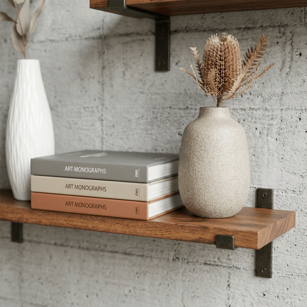 Wandregal mit Metallhalterungen in Holzoptik - Floating Wall Shelves & Ledges - 30×20×2 cm - Voldeva