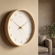 Wanduhr Analog Aus Massivholz Mit Lautlosem Uhrwerk - Uhr - Creme - Voldeva