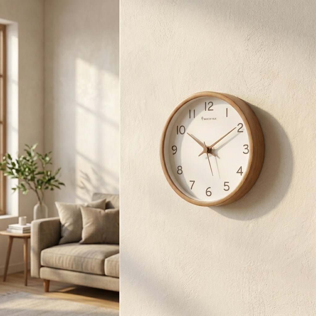 Wanduhr Analog Aus Massivholz Mit Lautlosem Uhrwerk - Uhr - Creme - Voldeva