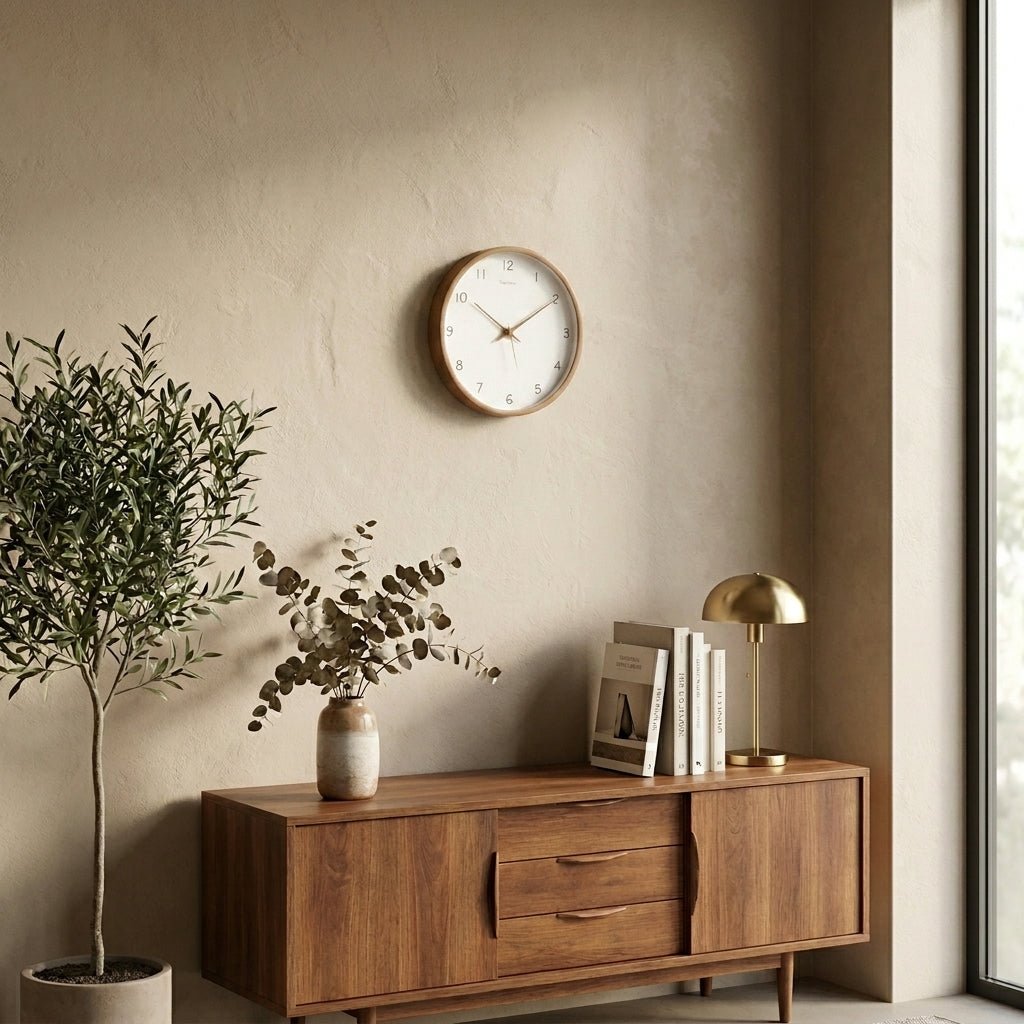Wanduhr Analog Aus Massivholz Mit Lautlosem Uhrwerk - Uhr - Creme - Voldeva
