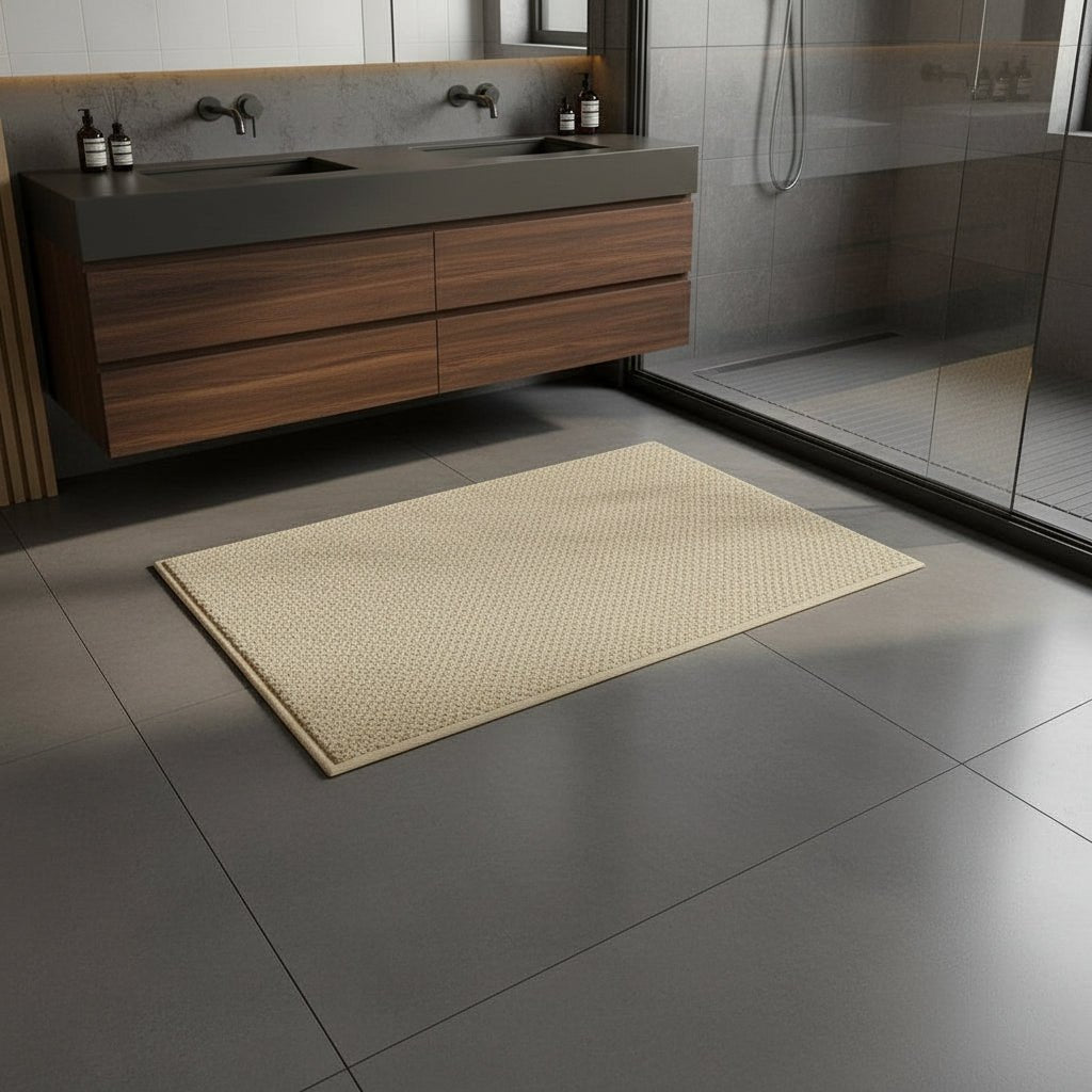 Waschbare Badmatte mit strukturierter Oberfläche - Badmatte - Beige - Voldeva