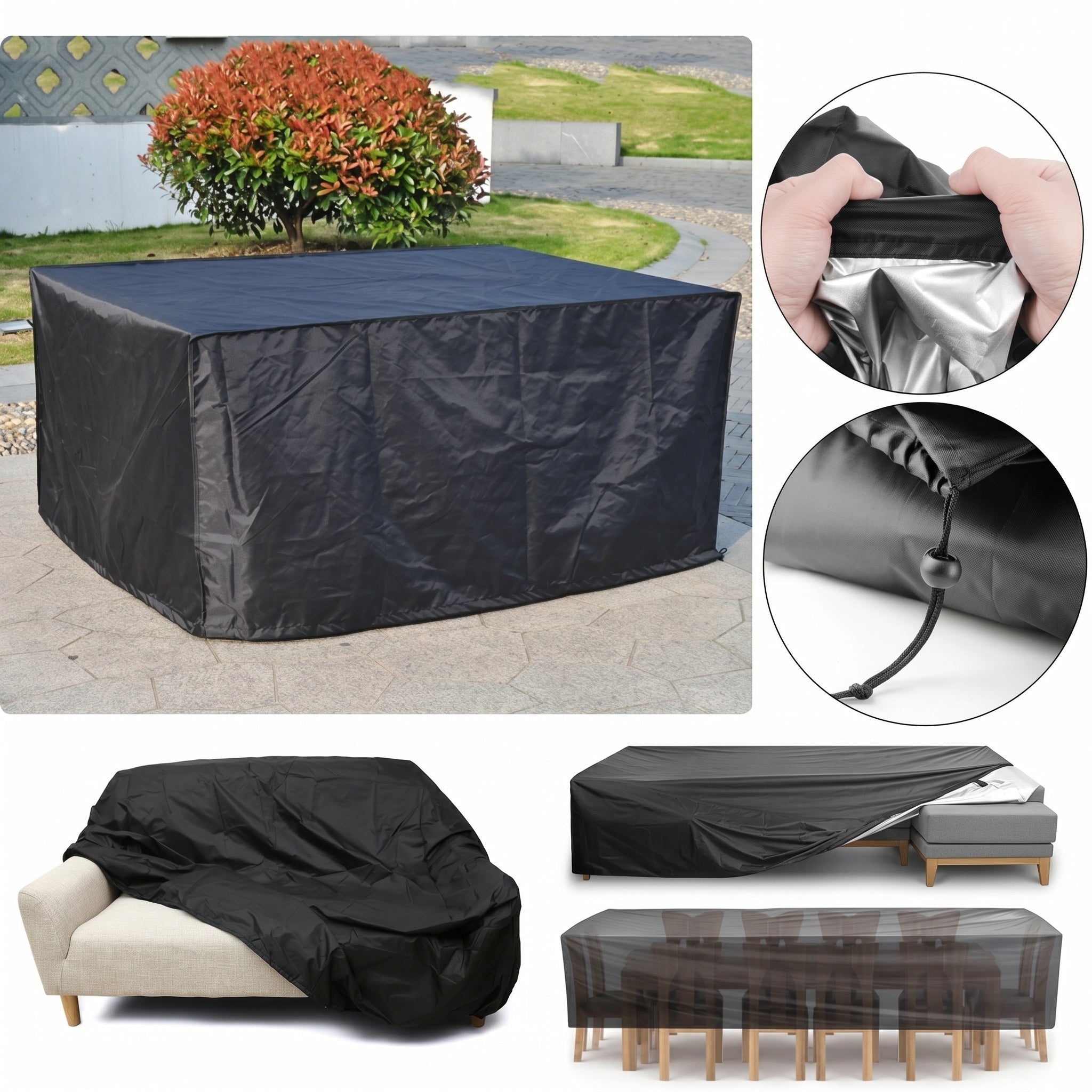 Wasserdichte Gartenmöbel - Schutzhülle für Tisch und Stühle - Schutzabdeckung - 180x120x74 cm - Voldeva