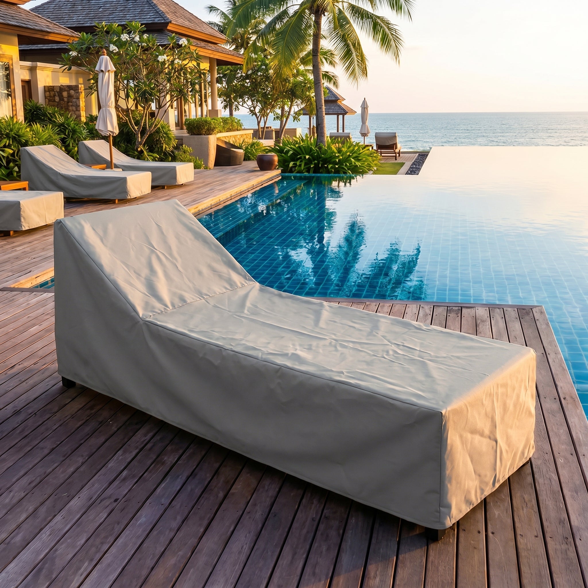 Wasserdichte Outdoor - Liegestuhl - Abdeckung mit UV - Schutz - Liegestuhlbezug - Silber - Voldeva