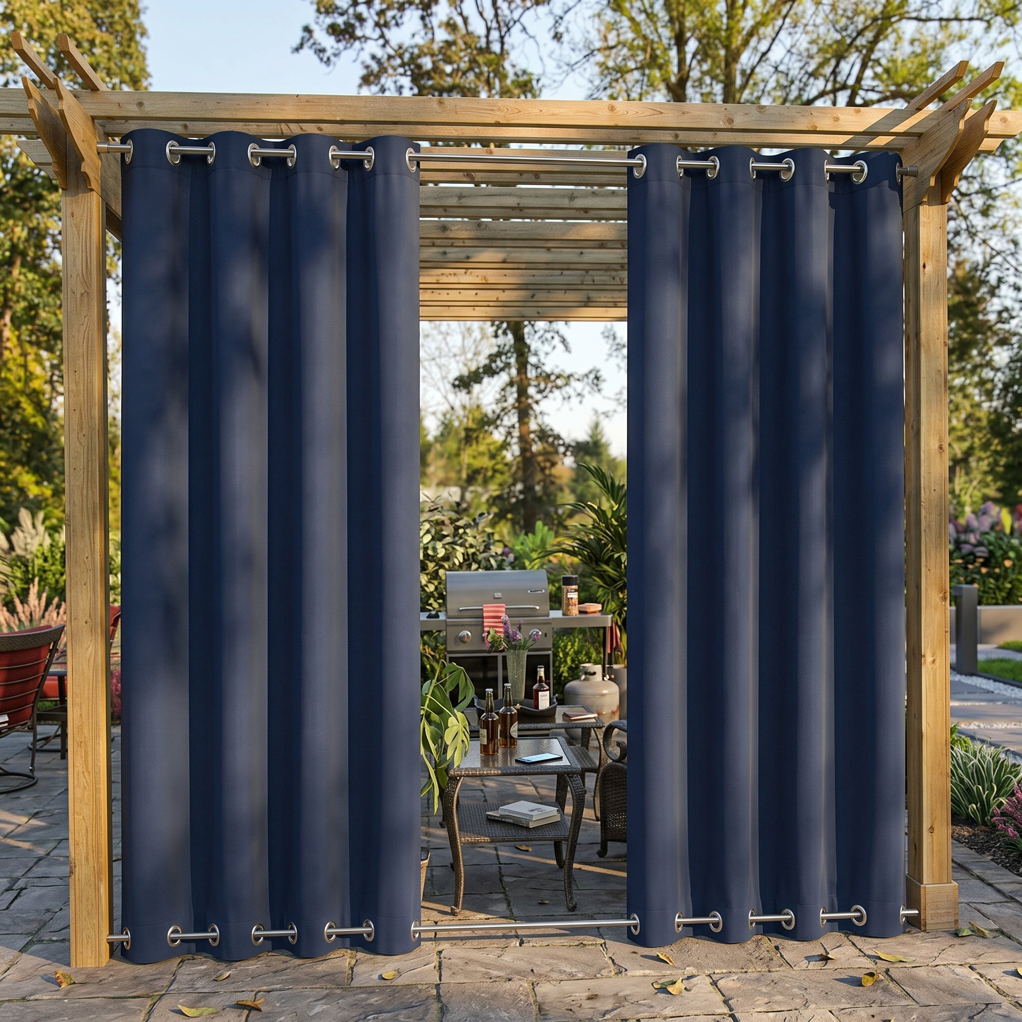 Wasserdichte Outdoor Verdunkelungsvorhänge mit Ösen - Außenvorhänge - Marineblau - Voldeva