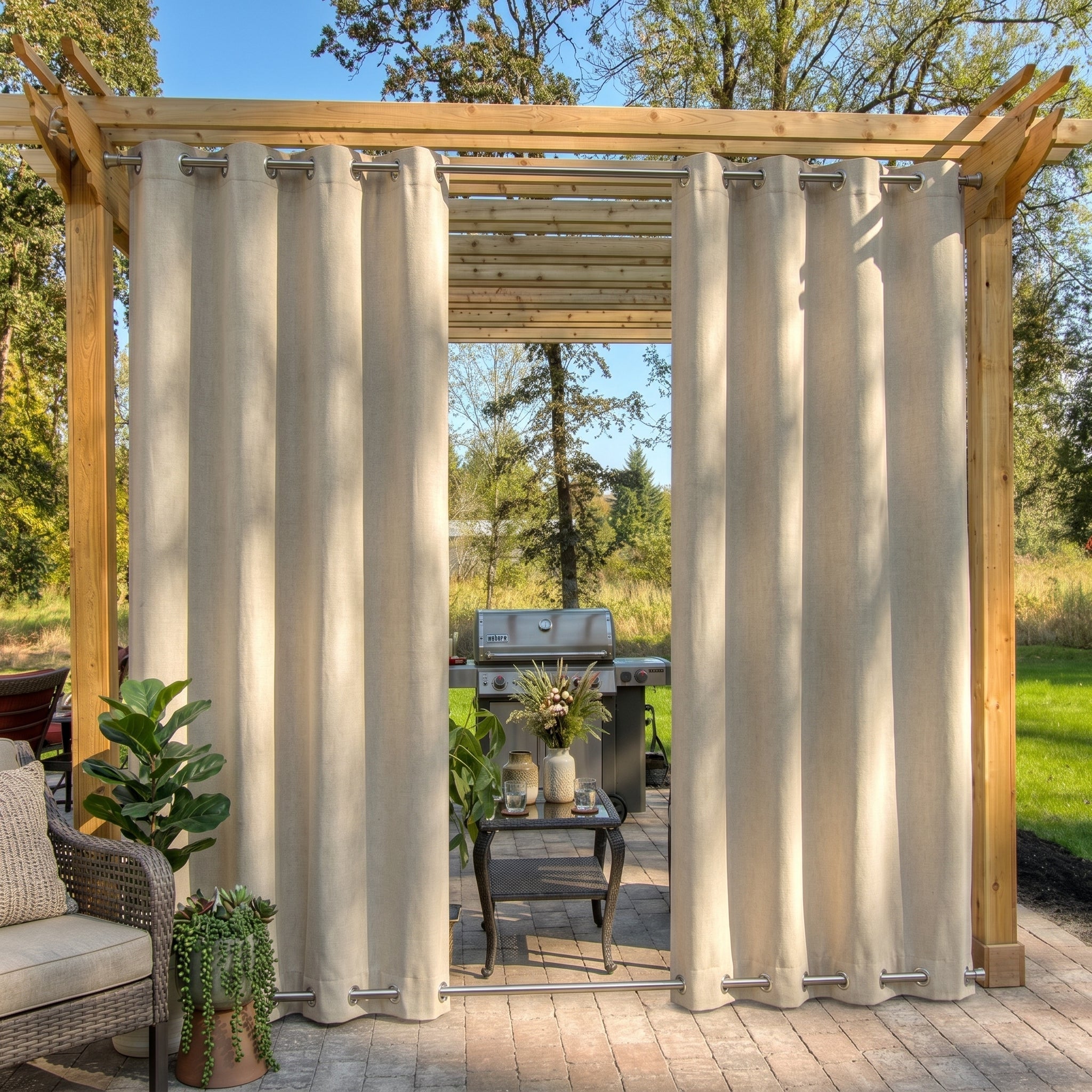 Wasserdichte Outdoor Verdunkelungsvorhänge mit Ösen - Außenvorhänge - Beige - Voldeva
