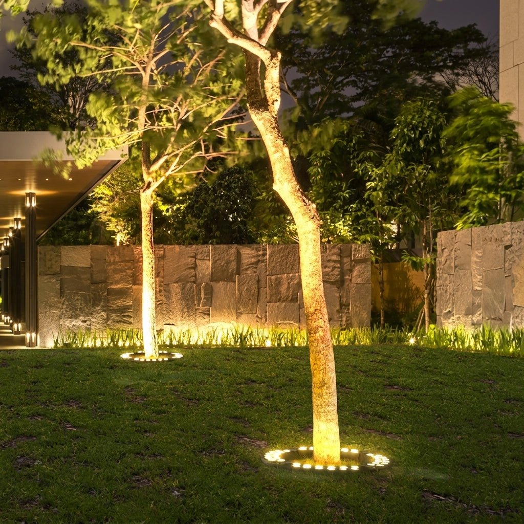 Wasserdichte ringförmige LED - Baum - Strahler mit Erdspießen - Außenbeleuchtung - 5 Gruppen – Ø 30.5x42.5 cm × H 7.5 cm - Voldeva