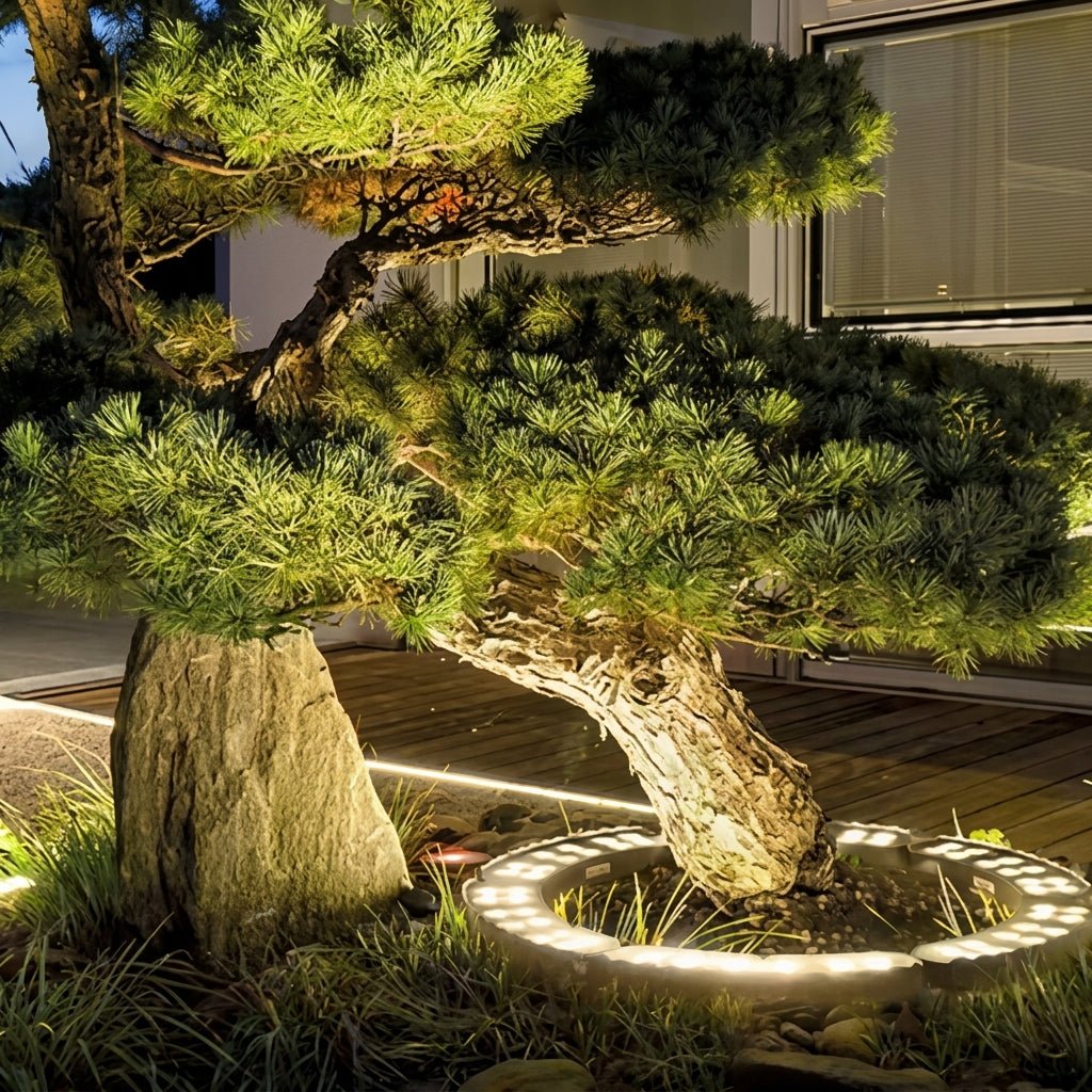 Wasserdichte ringförmige LED - Baum - Strahler mit Erdspießen - Außenbeleuchtung - 5 Gruppen – Ø 30.5x42.5 cm × H 7.5 cm - Voldeva