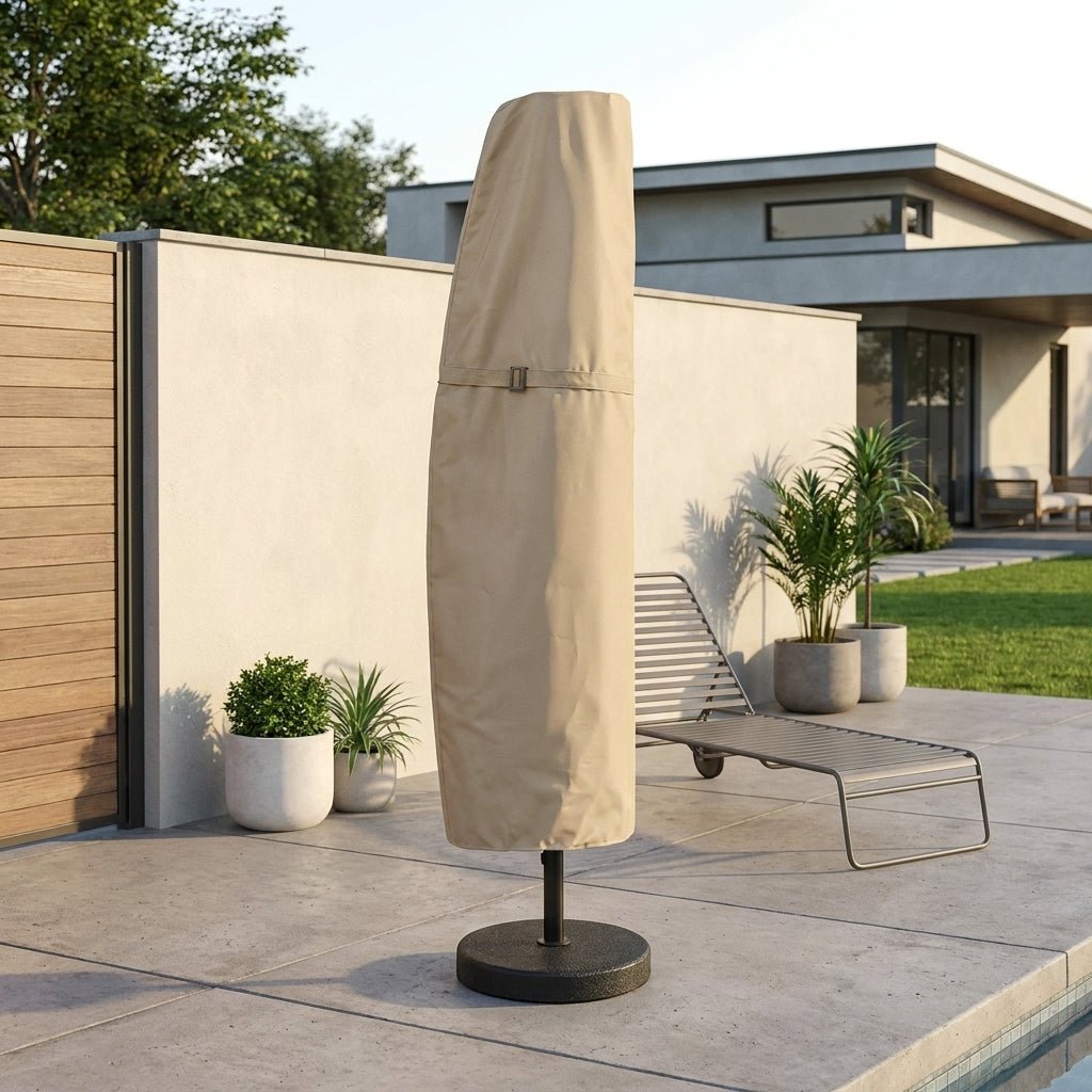Wasserdichte Sonnenschirm Schutzabdeckung mit Befestigungsriemen - Wasserdichte Schutzhülle - Beige - Voldeva
