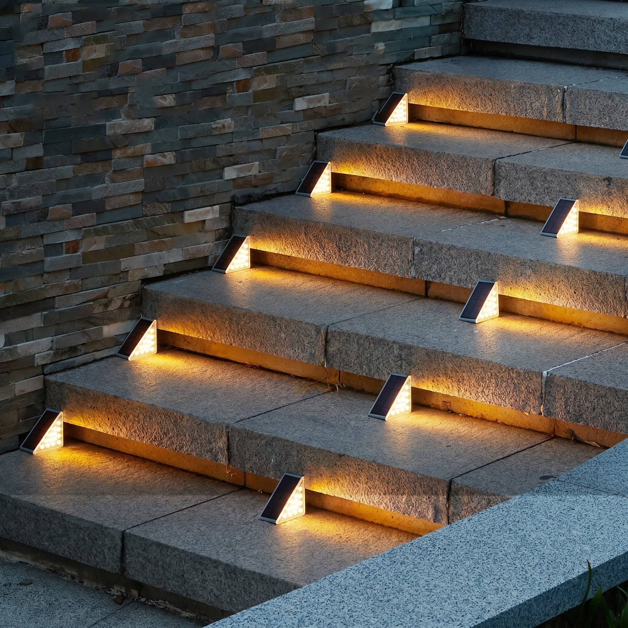 Wasserdichtes dreieckiges Solar LED Stufenlicht - LED Stufenlicht - Warmweiß - Voldeva