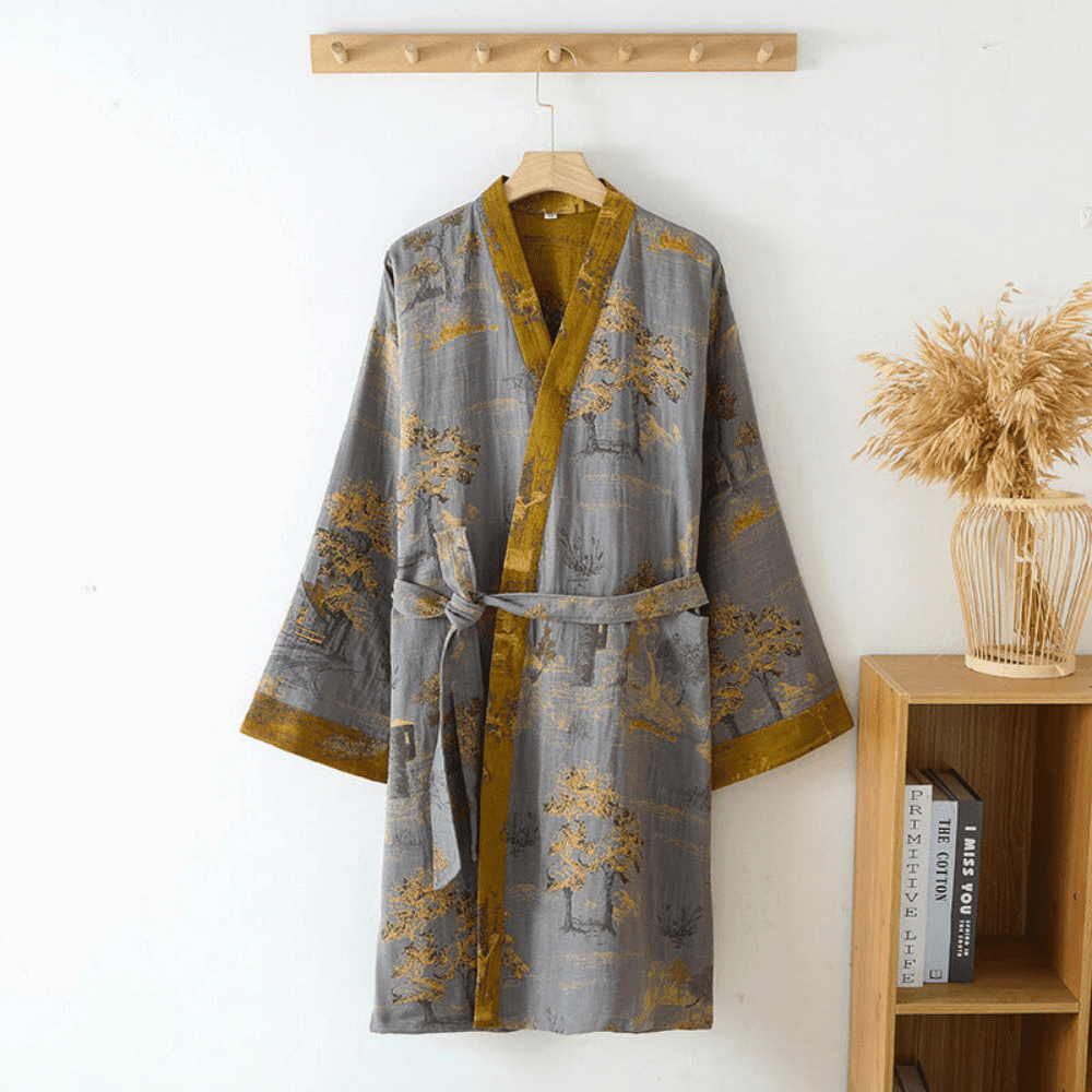 Weicher Kimono - Bademantel aus Bio - Baumwolle für Zuhause - Bademantel - Voldeva