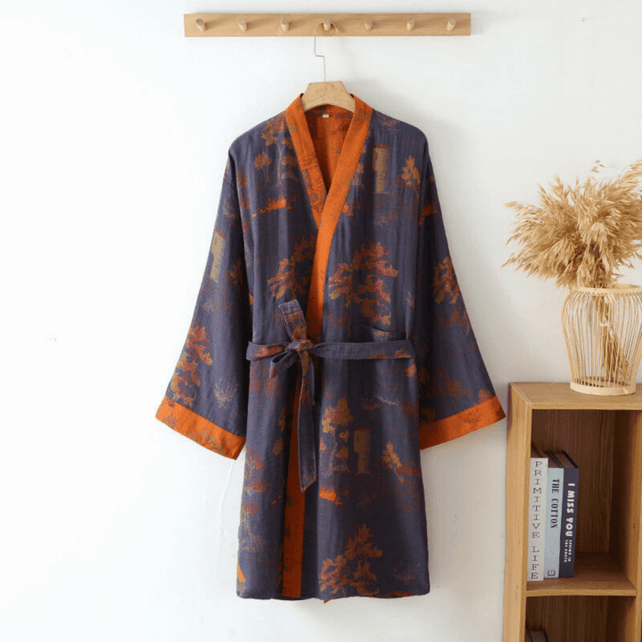 Weicher Kimono - Bademantel aus Bio - Baumwolle für Zuhause - Bademantel - Voldeva