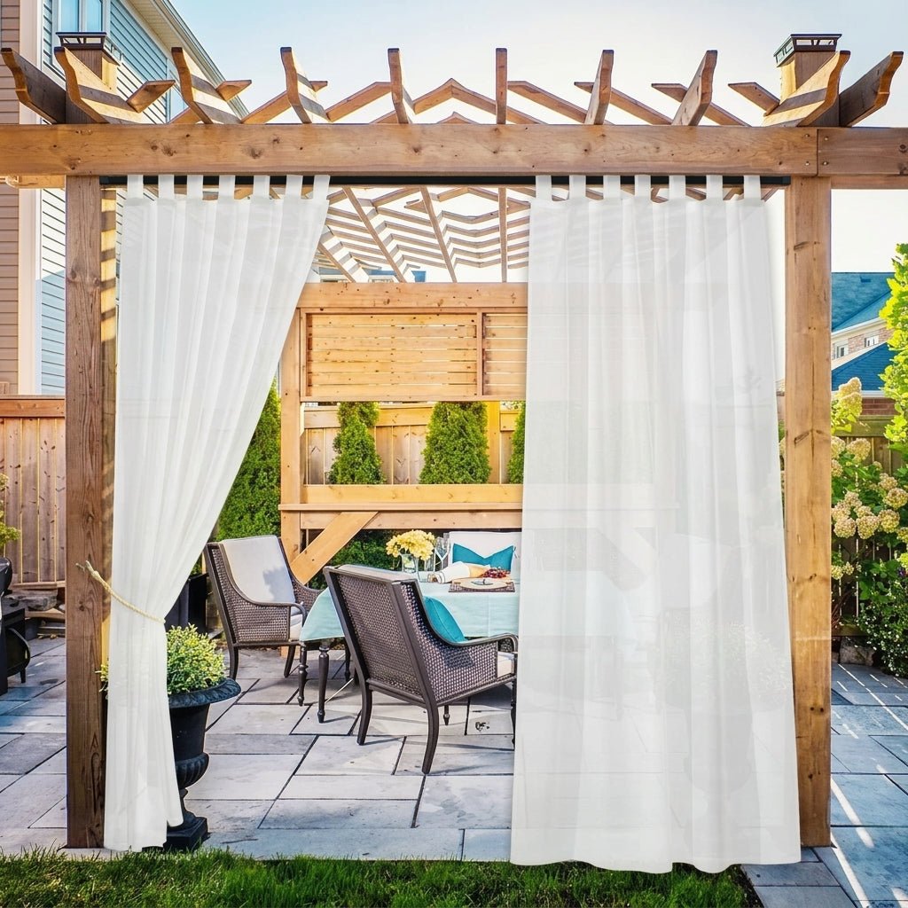 Weißer Outdoor Scheirgardine mit Schlaufen - Außenvorhänge - Weiß - Voldeva
