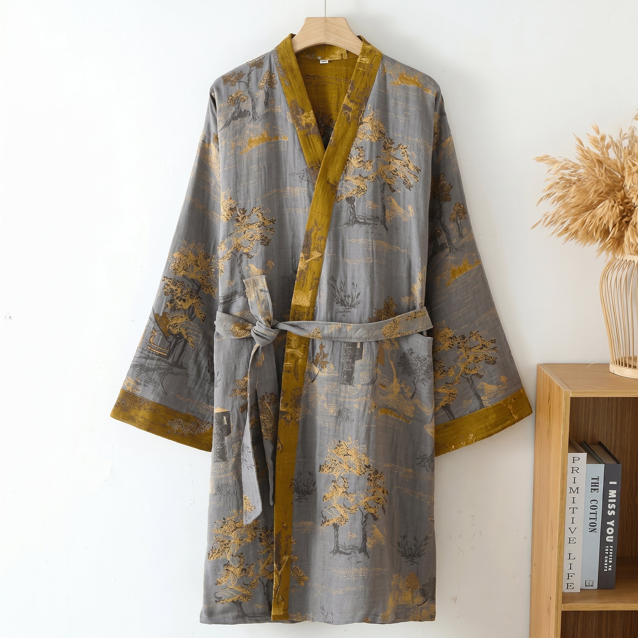 Weit geschnittener Bademantel im Kimono - Stil - Bademantel - Grau - Voldeva