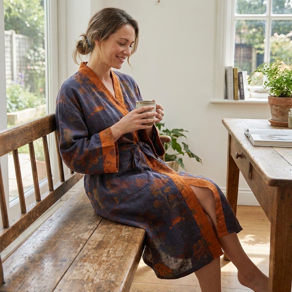 Weit geschnittener Bademantel im Kimono - Stil - Bademantel - Lila - Voldeva