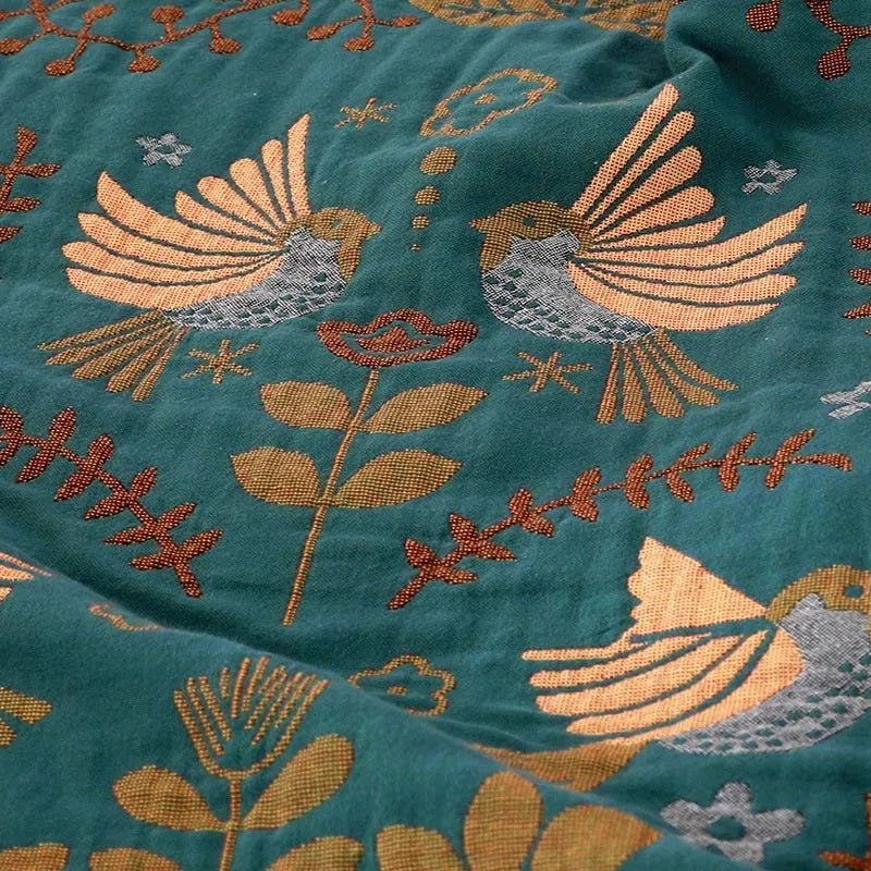 Wendbare Baumwolldecke Mit Vogel - Und Blumenmuster - Decke - 150x200cm - Voldeva