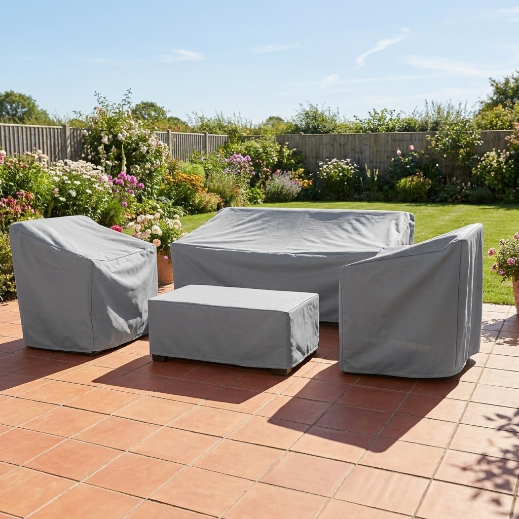 Wetterfeste Schutzhüllen für Gartenmöbel im Set - Möbelabdeckung - Silber - Voldeva