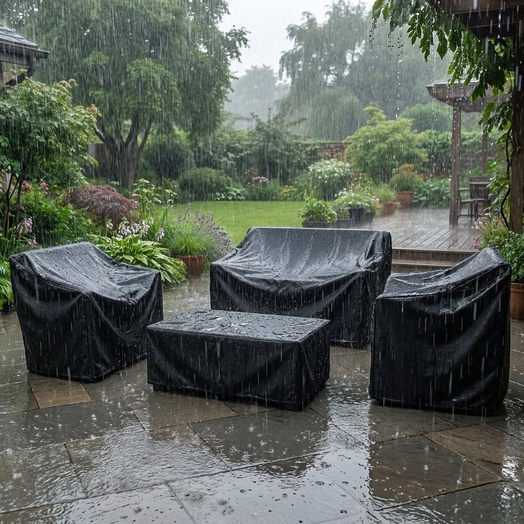 Wetterfeste Schutzhüllen für Gartenmöbel im Set - Möbelabdeckung - Schwarz - Voldeva