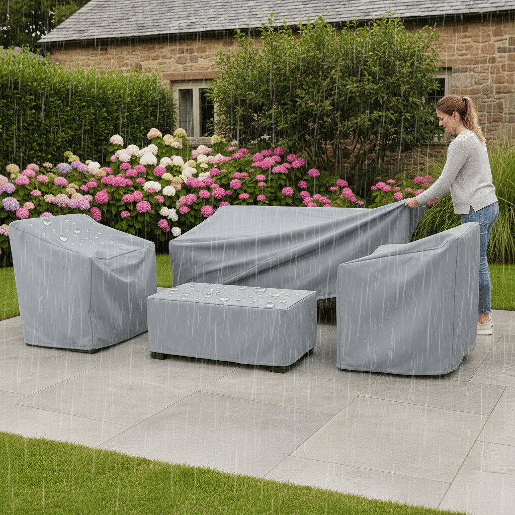 Wetterfeste Schutzhüllen für Gartenmöbel im Set - Möbelabdeckung - Silber - Voldeva