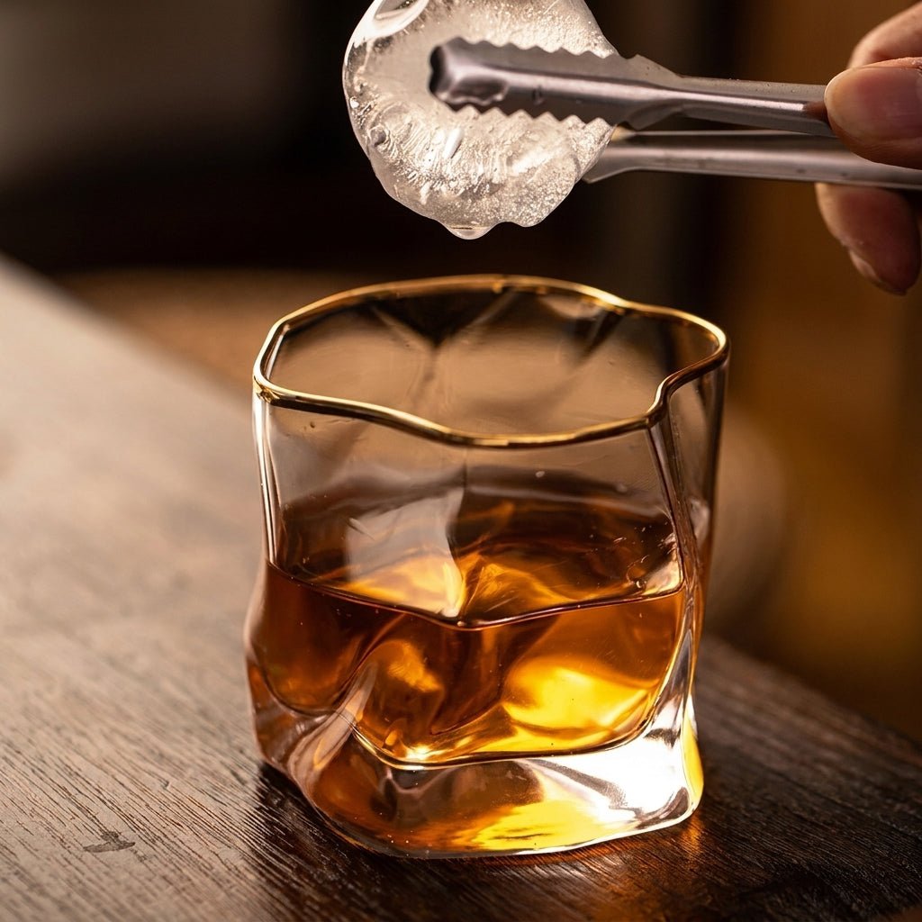 Whiskyglas mit Wellenmuster und goldenem Rand - Trinkglas - Voldeva