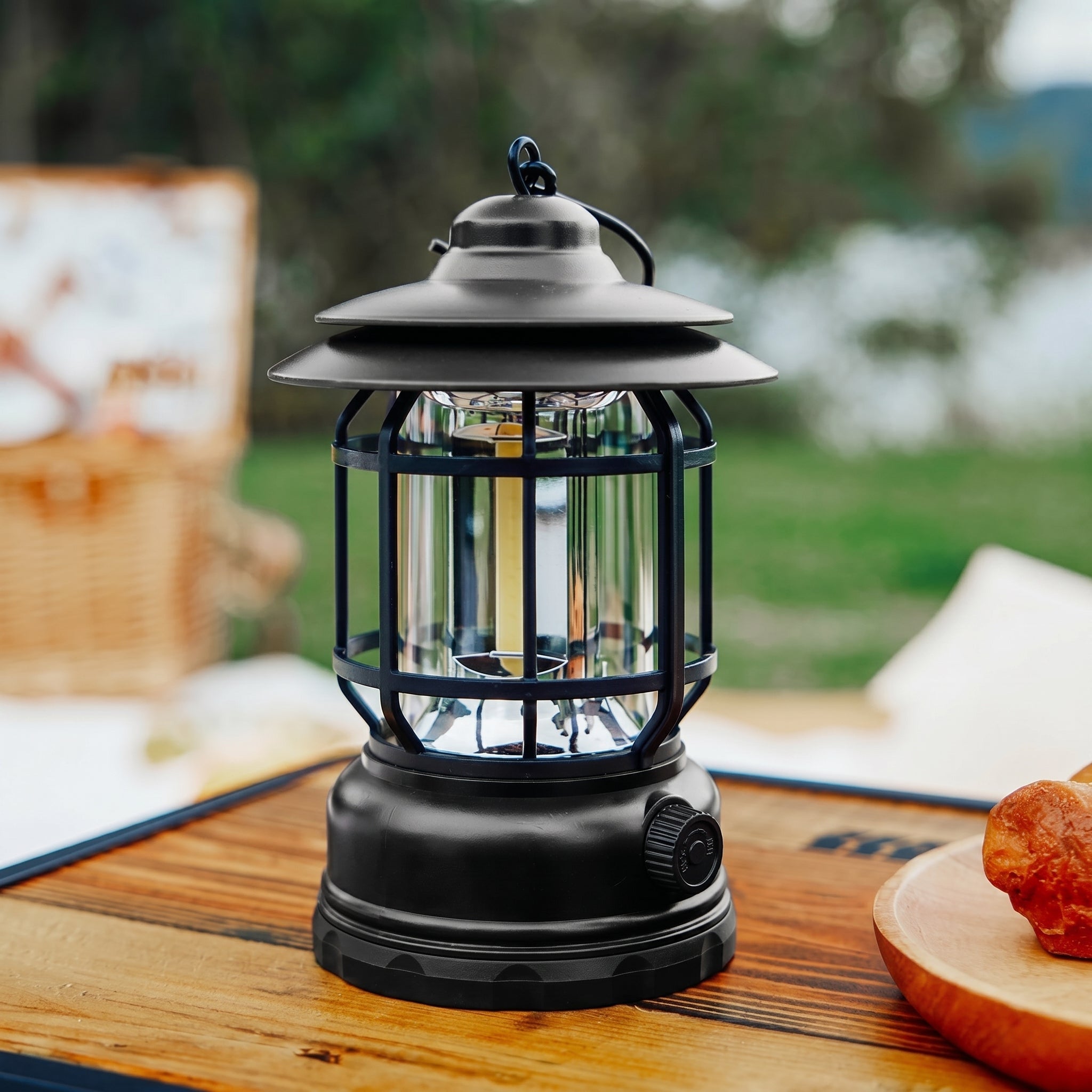 Wiederaufladbares Vintage LED Campinglaterne - Campinglaterne - Schwarz - Voldeva