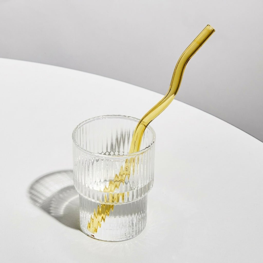 Wiederverwendbarer gedrehter Glasstrohhalm - Trinkgeschirr - Gelb - Voldeva