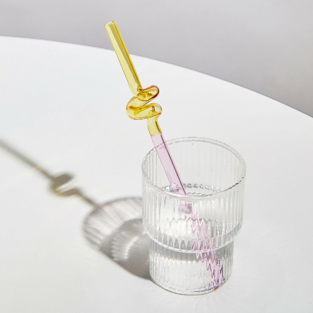 Wiederverwendbarer gedrehter Glasstrohhalm - Trinkgeschirr - Gelb - Rosa - Voldeva