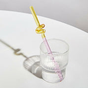 Wiederverwendbarer gedrehter Glasstrohhalm - Trinkgeschirr - Gelb - Rosa - Voldeva