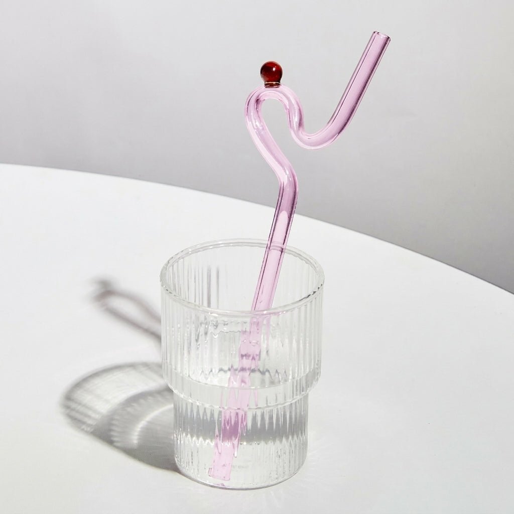 Wiederverwendbarer gedrehter Glasstrohhalm - Trinkgeschirr - Pink - Voldeva