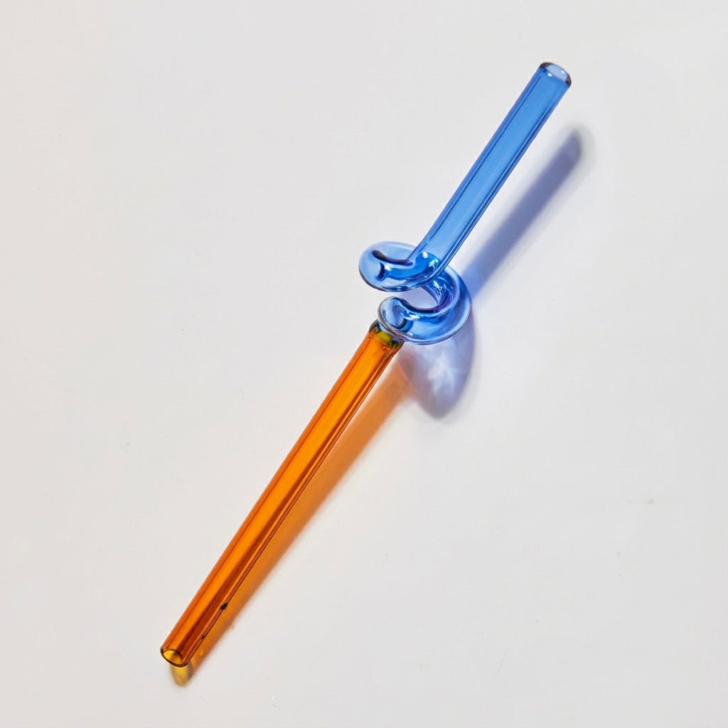 Wiederverwendbarer gedrehter Glasstrohhalm - Trinkgeschirr - Blau - Orange - Voldeva